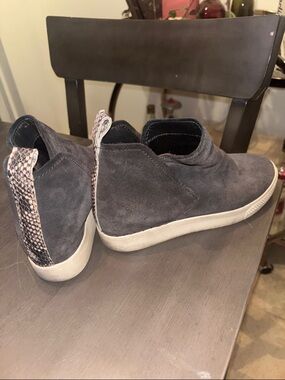 Dolce Vita Charcoal Suede Slip-On Sneakers with Snakeskin Heel Tab